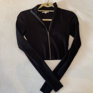 Cotton Citizen Black Long Sleeve Zip Up Mock Neck